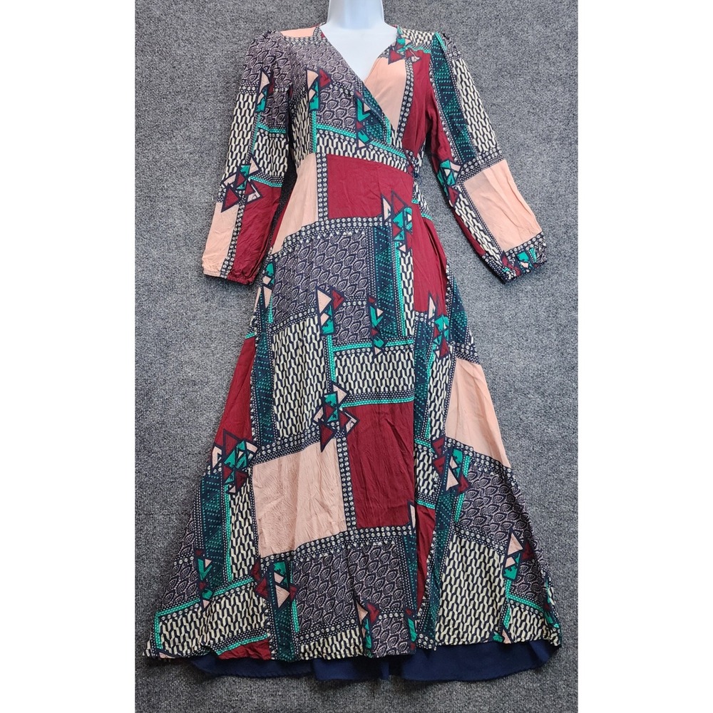 Porridge Anthropologie Virginia Wrap Boho Patchwork Geometric Maxi Dress SP